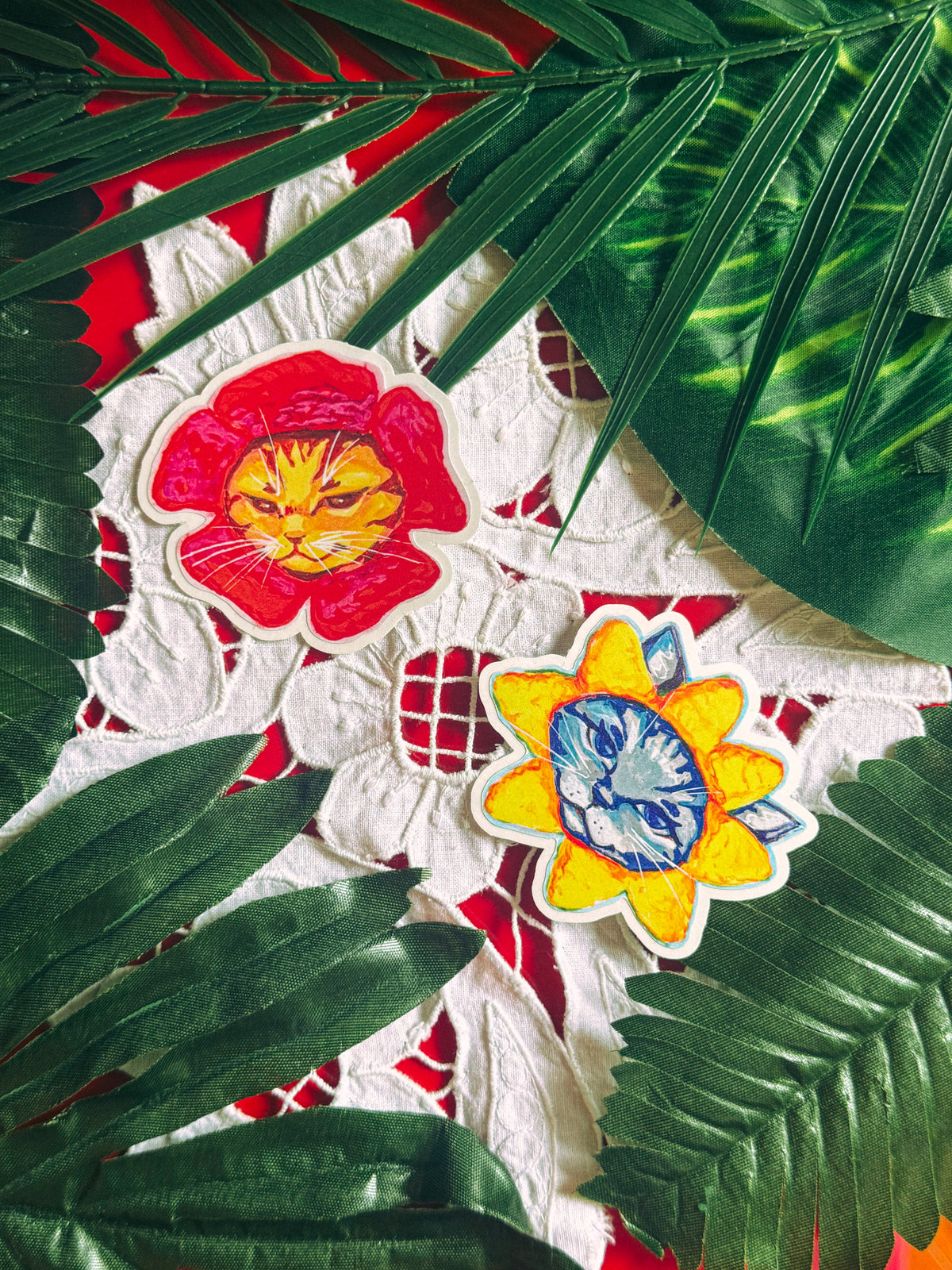 Crochet Flower Cat - Red