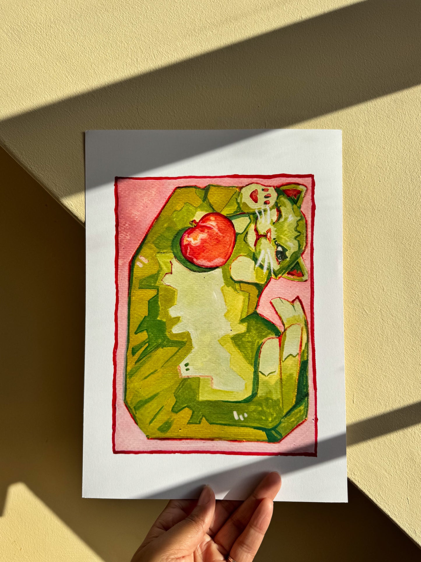 Box Cat Art Print - Peach Matcha