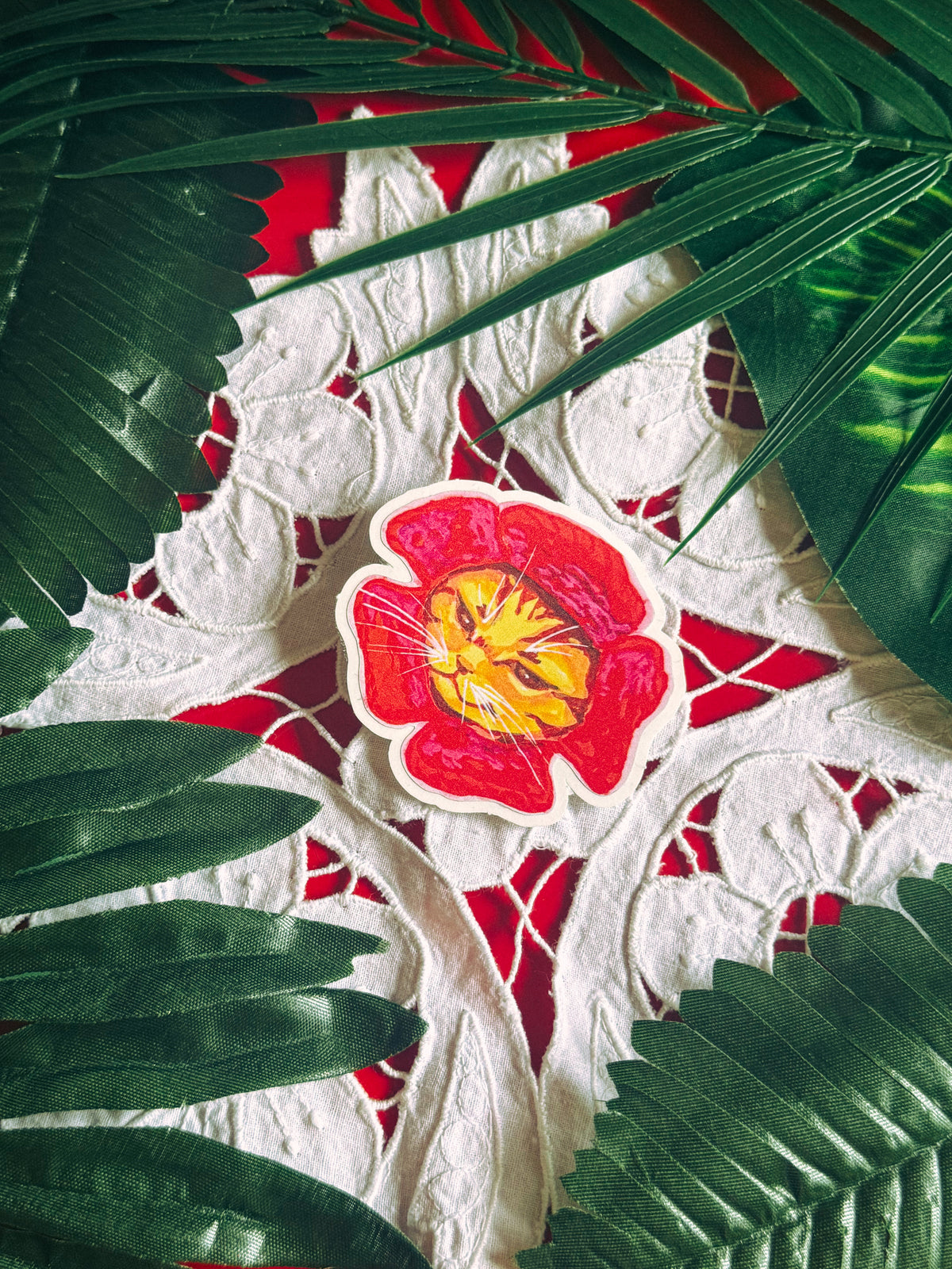 Crochet Flower Cat - Red