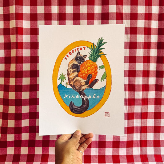 Tropicat Pineapple Art Print