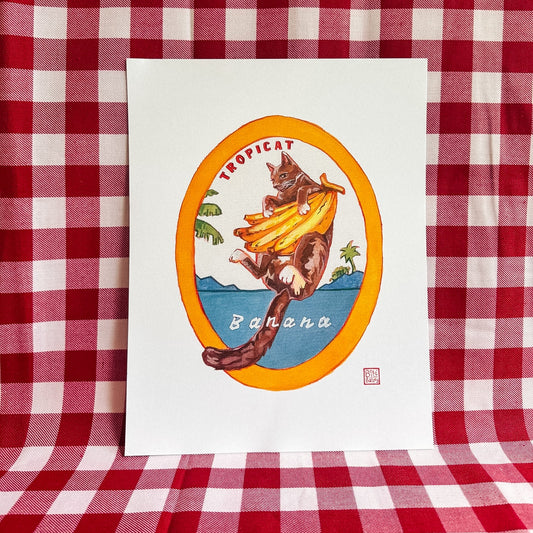Tropicat Banana Art Print