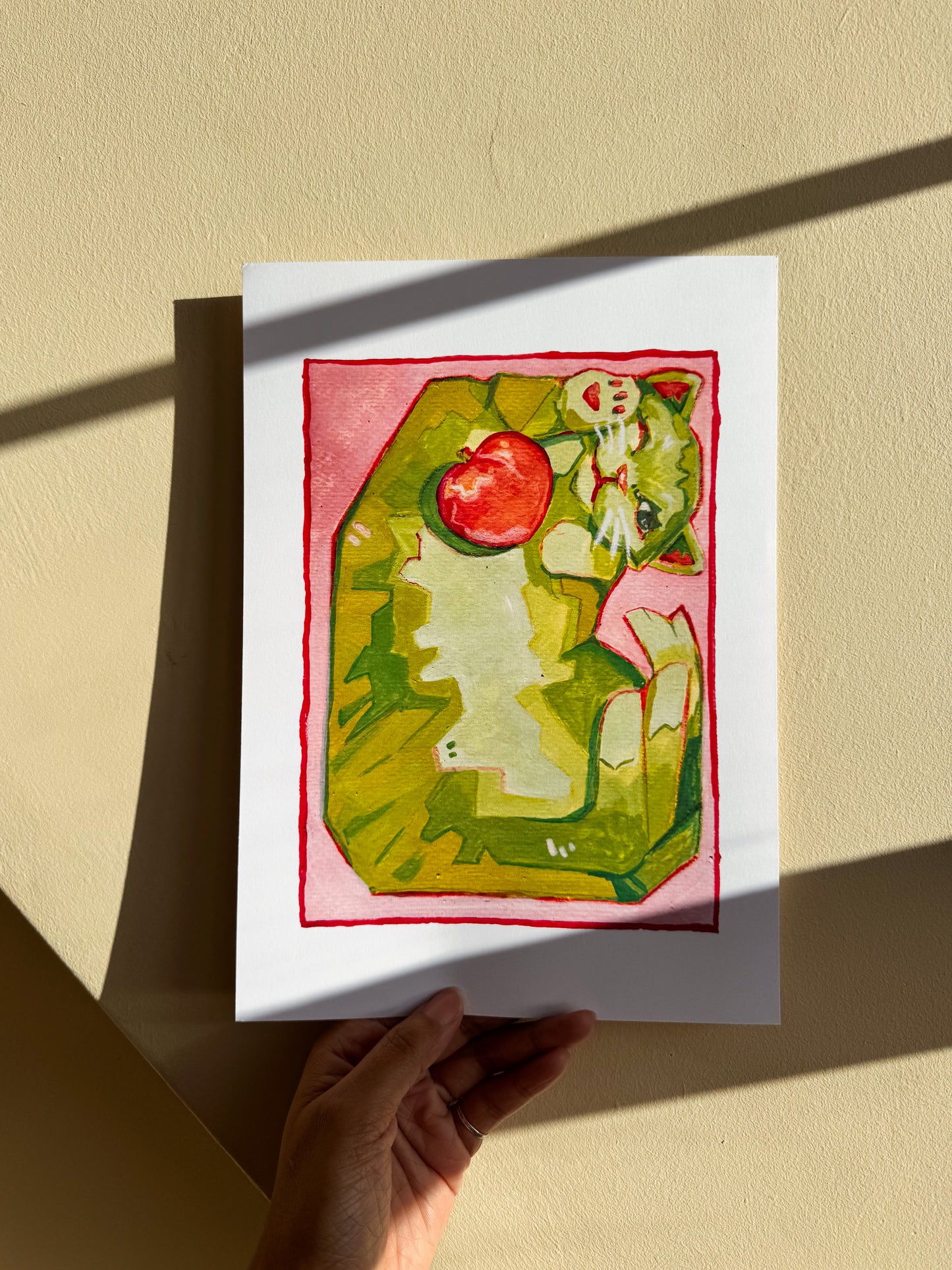 Box Cat Art Print - Peach Matcha