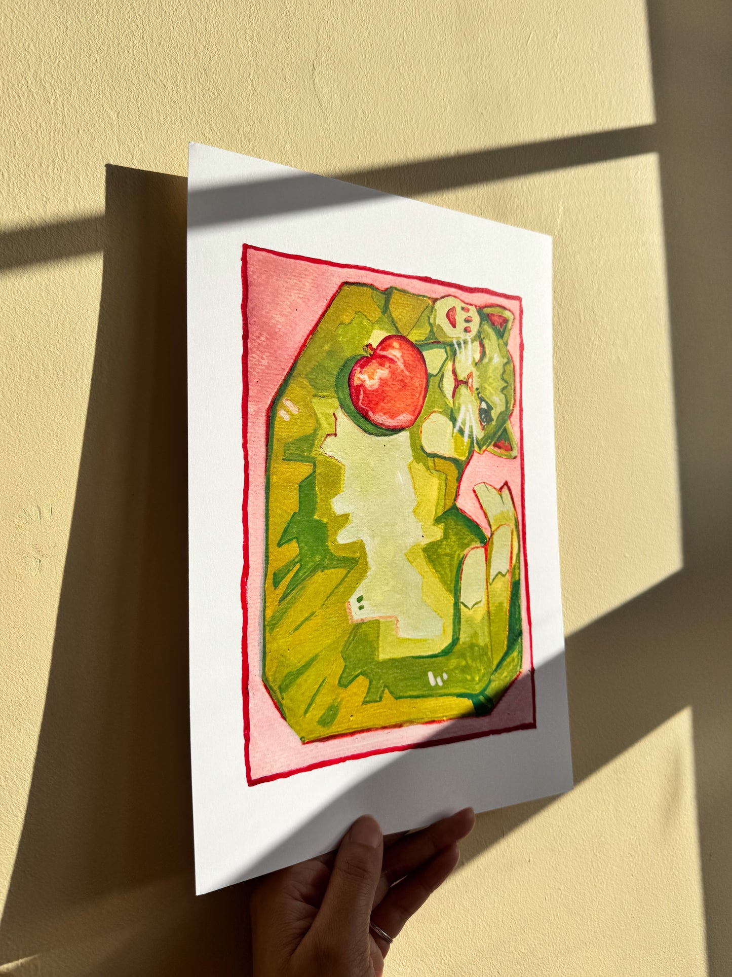 Box Cat Art Print - Peach Matcha