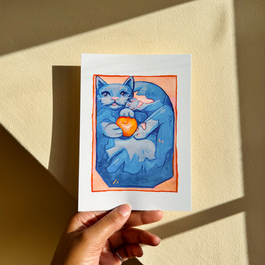 Box Cat Art Print - Blue Satsuma