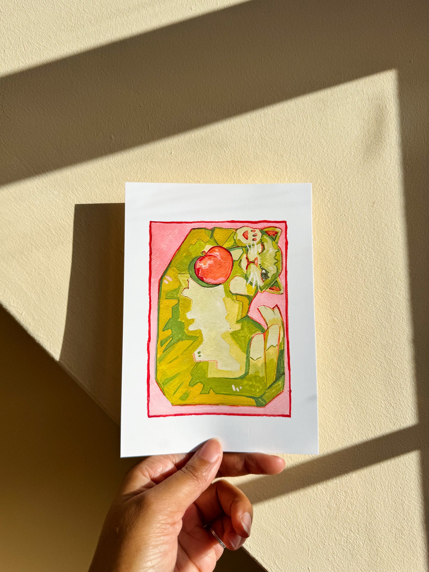 Box Cat Art Print - Peach Matcha