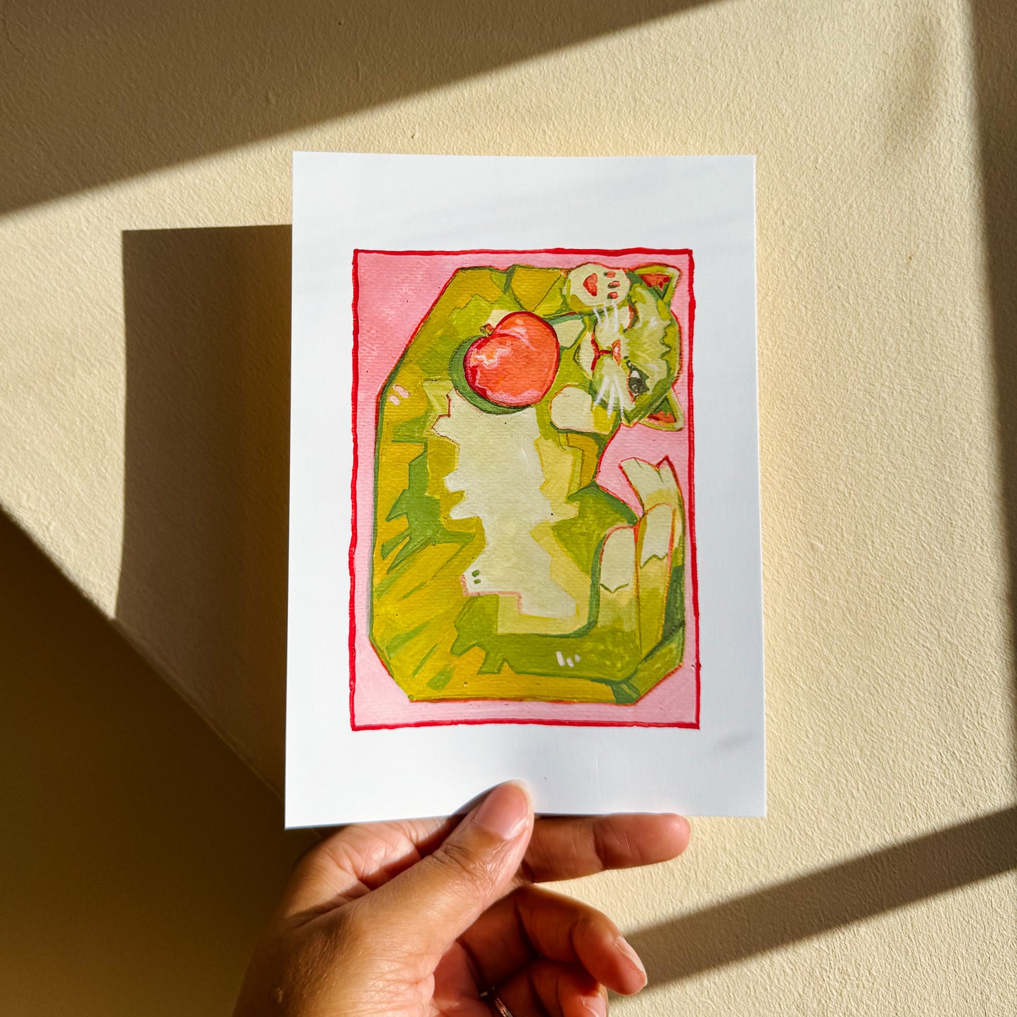 Box Cat Art Print - Peach Matcha